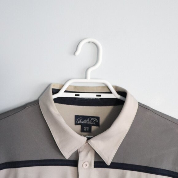 Vntg Arnold Palmer Mens Grey Sz XL 90s Striped Color Block Polo Collar T-Shirt - Picture 4 of 13